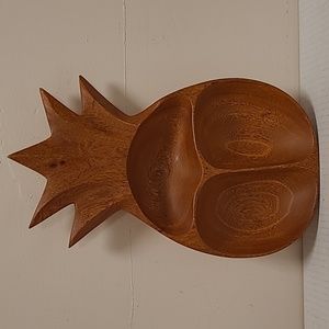 Signed Wooden Hawaiian Divided Pineapple Tiki Bowl